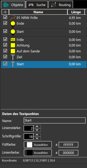 Objektliste von Tour Creator
