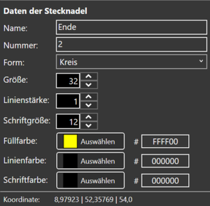 Daten der Stecknadel