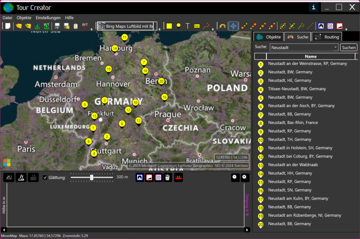 Suchfunktion von Tour Creator