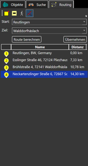 Routing Funktion von Tour Creator